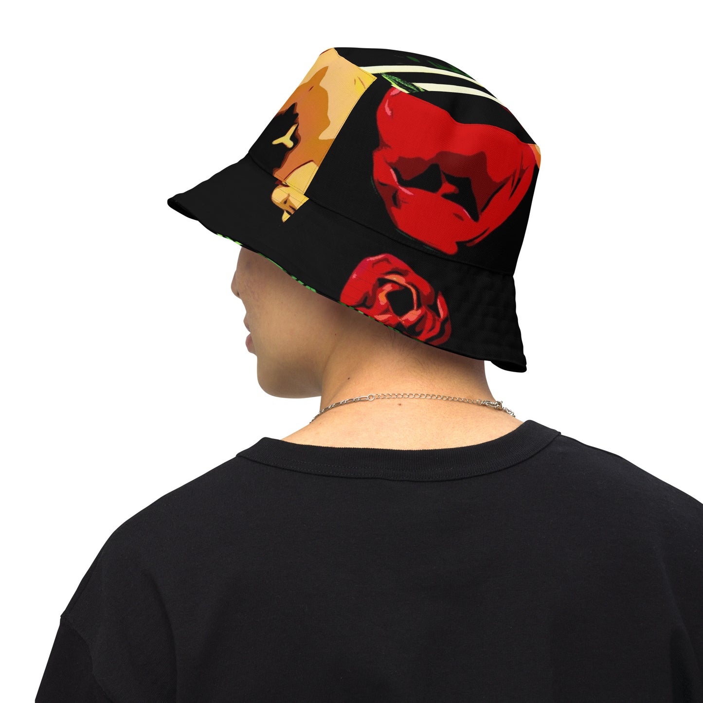 Tulip Flowers and Cannabis Canopy Reversible bucket hat