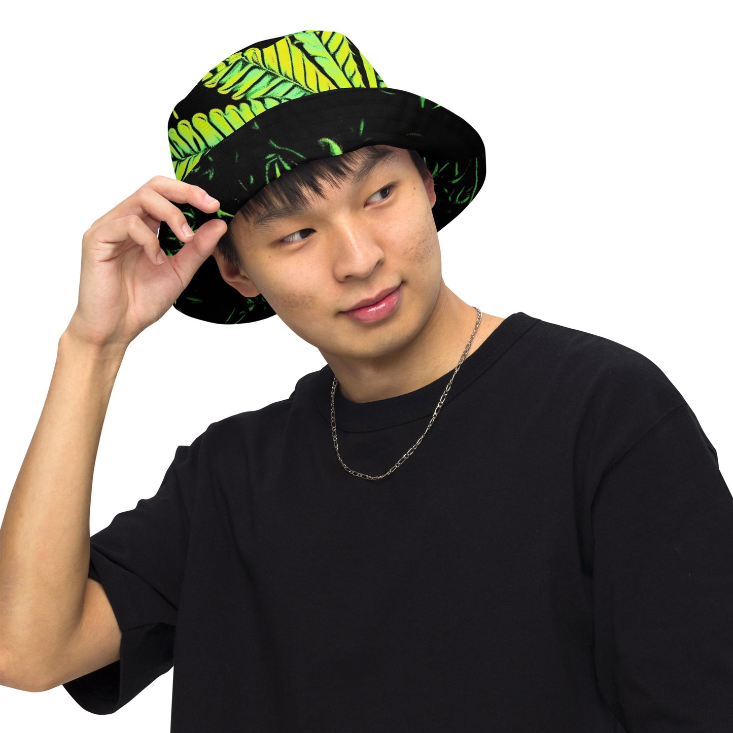 Big Cannabis Leaves and Field of Poppy Flowers Reversible Bucket Hat