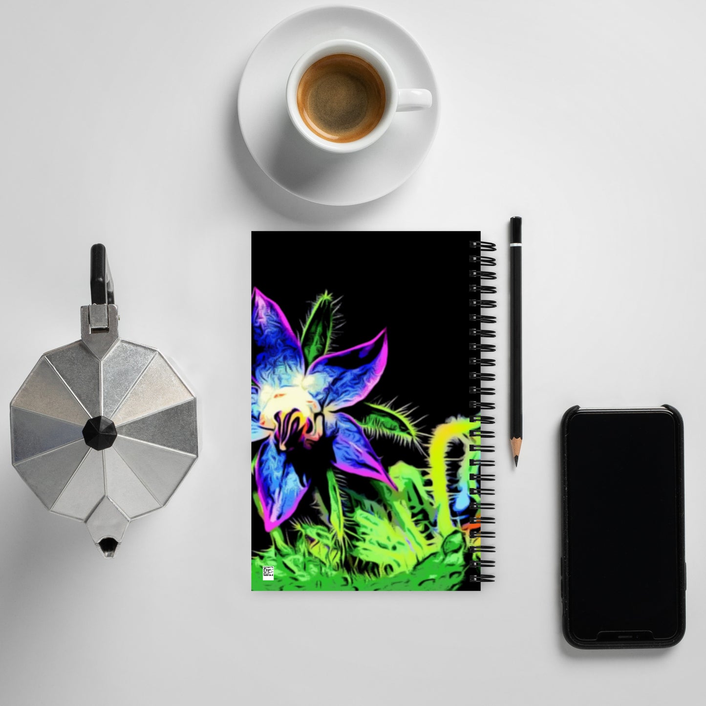 Orange Flower and Starflower Spiral notebook