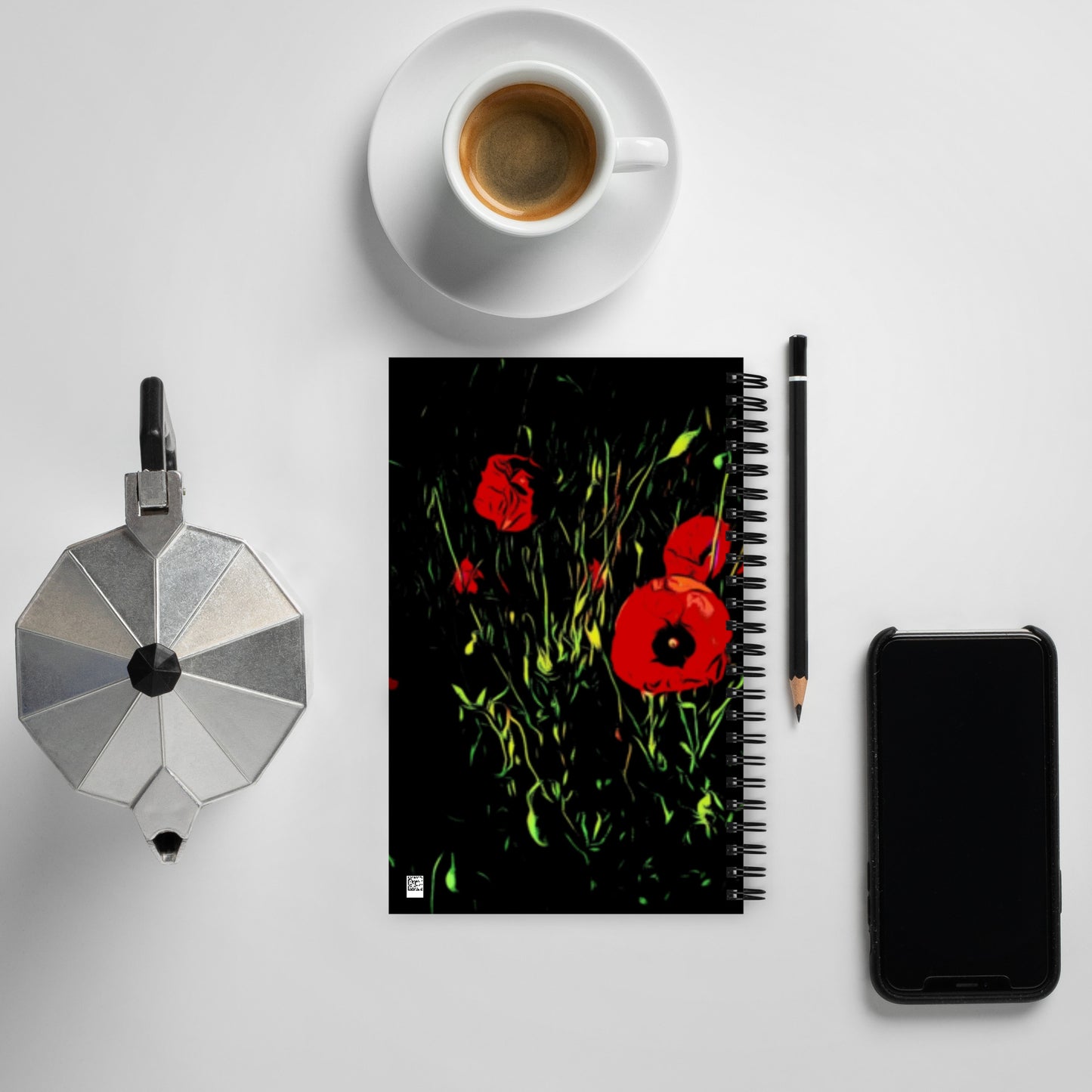Field of Red and Pink Poppy Flowers Spiral notebook