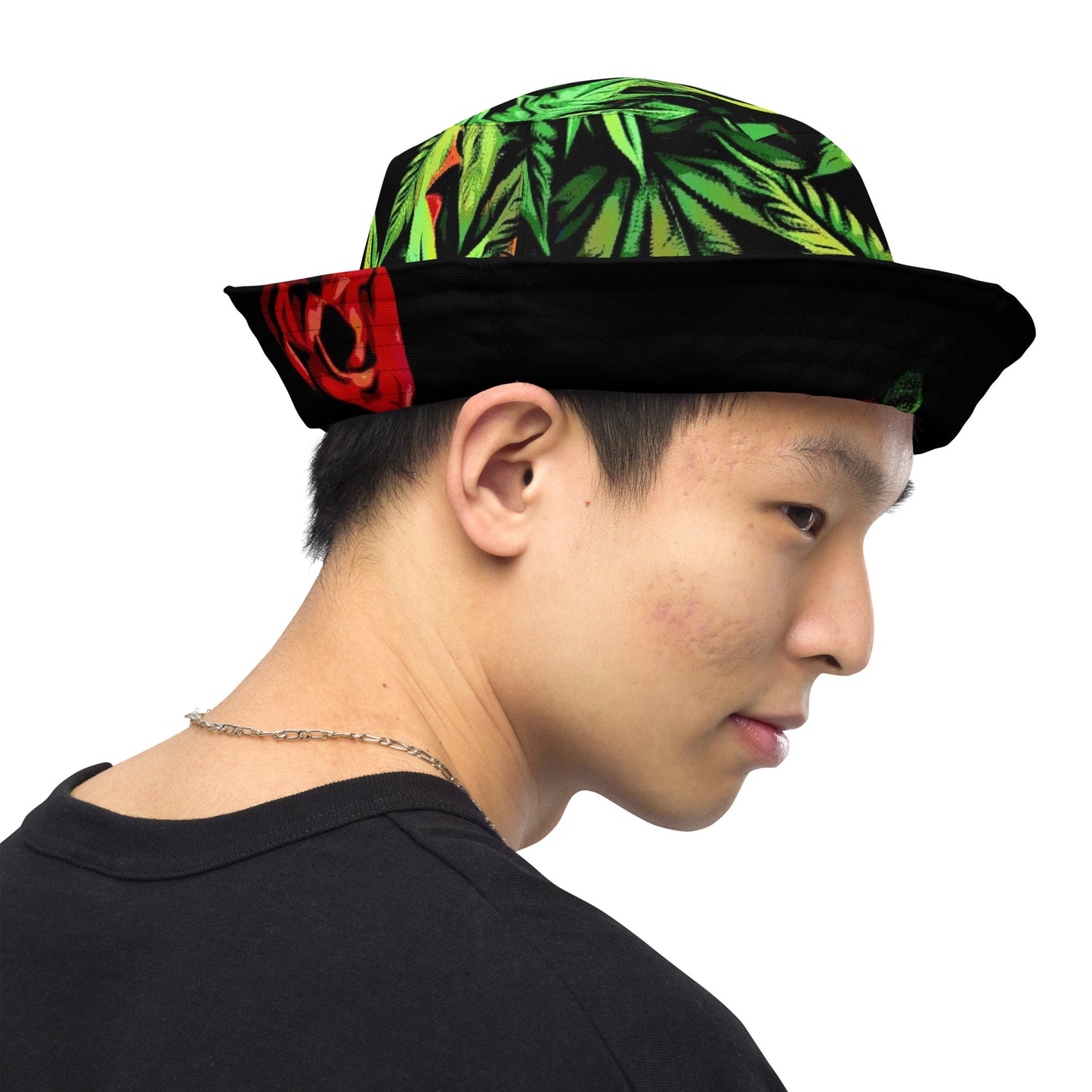 Tulip Flowers and Cannabis Canopy Reversible bucket hat