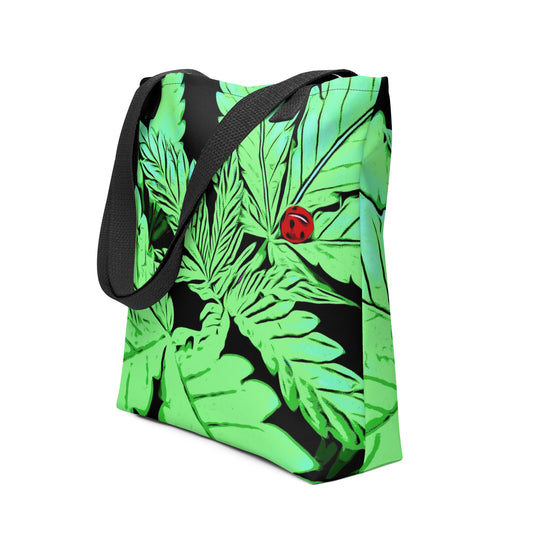 Ladybug on Cannabis Leaf Tote Bag