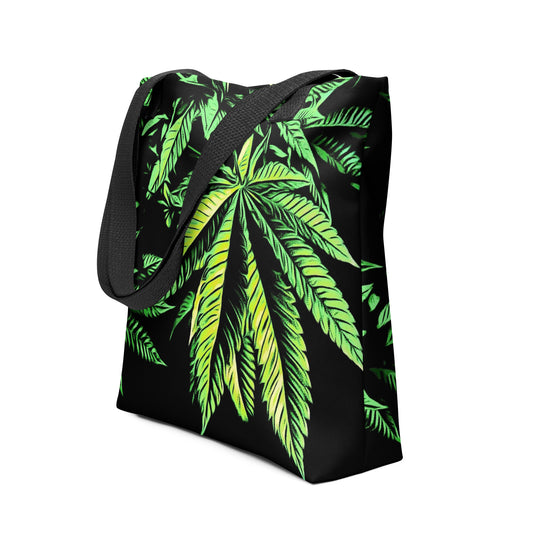9 Finger Cannabis Leaf Tote Bag