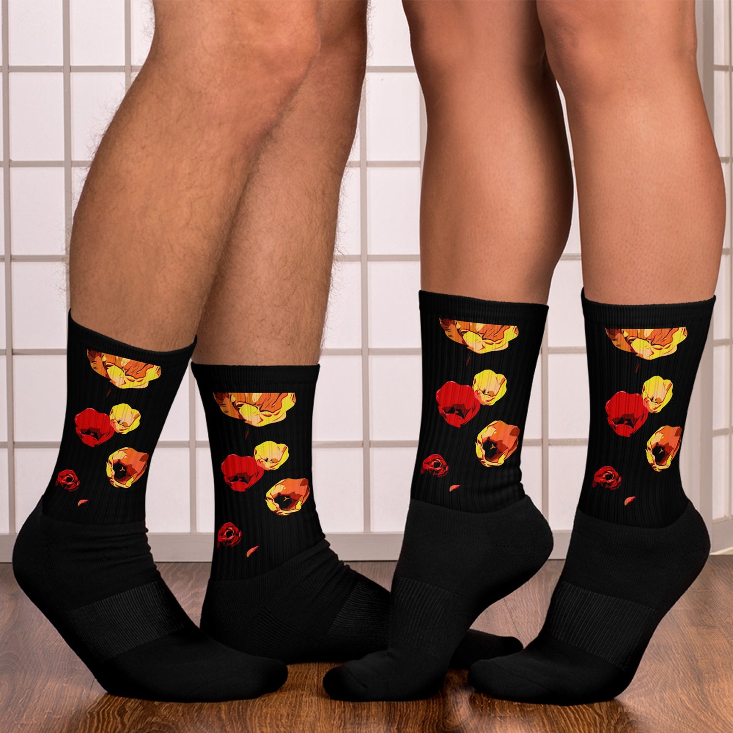 Red and Yellow Tulip Flowers Socks