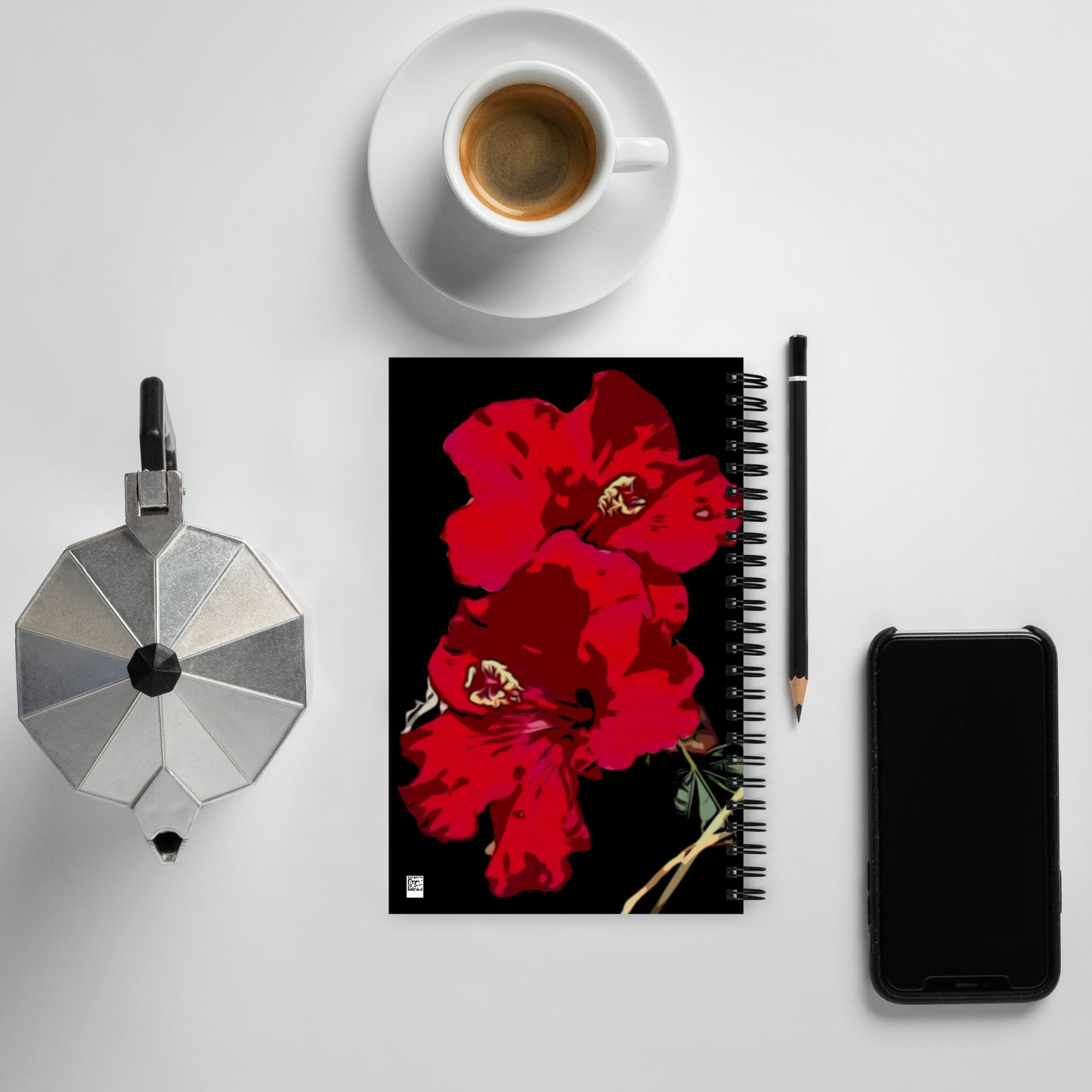 Blue Poppy and Red Hibiscus Flowers Spiral notebook