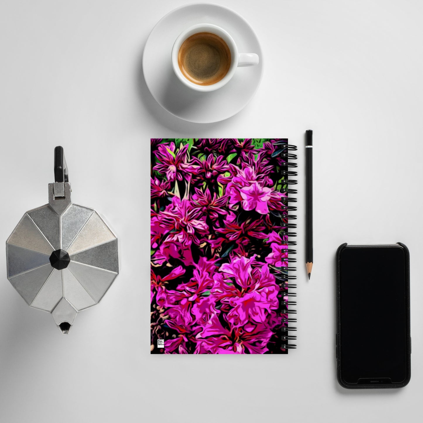 Bumblebee on Purple Flower and Pink Azalea Flowers Spiral notebook