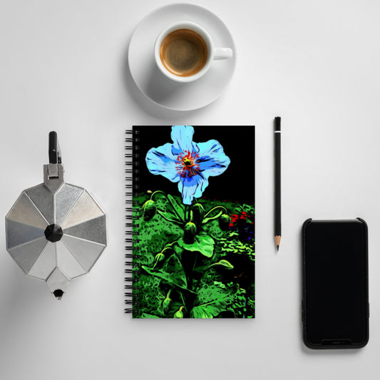 Blue Poppy and Red Hibiscus Flowers Spiral notebook
