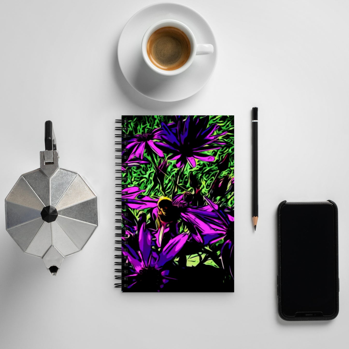 Bumblebee on Purple Flower and Pink Azalea Flowers Spiral notebook