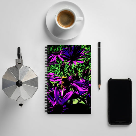 Bumblebee on Purple Flower and Pink Azalea Flowers Spiral notebook
