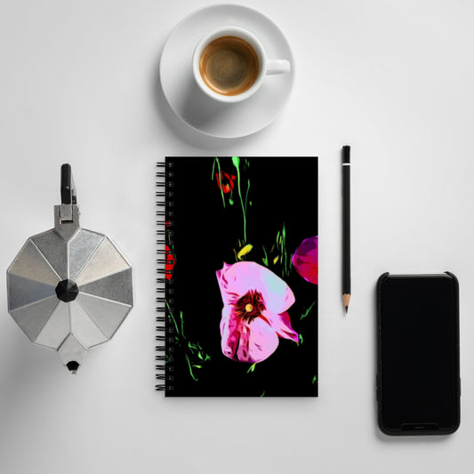 Field of Red and Pink Poppy Flowers Spiral notebook