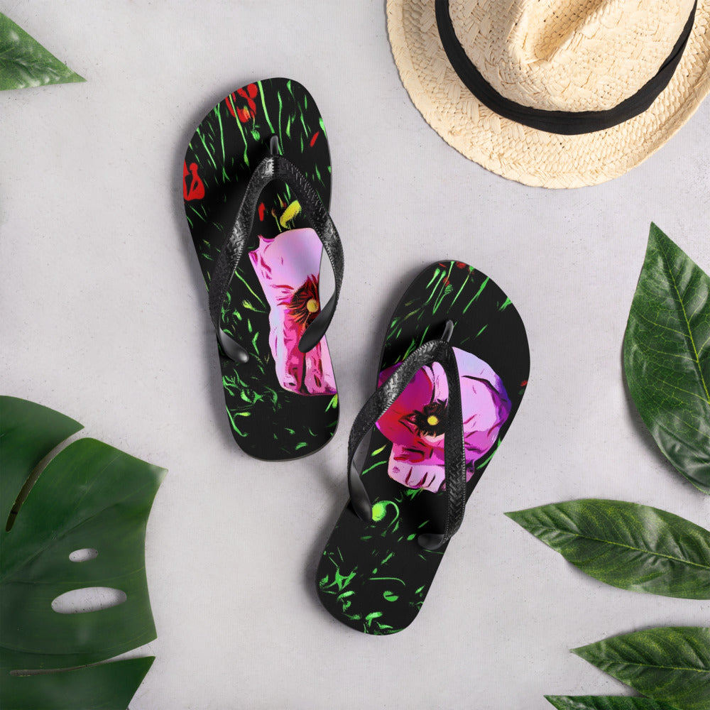 Field of Pink Poppy Flowers Flip-Flops